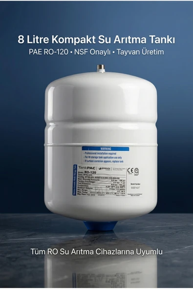 PAE RO-120 2,1 Galon (8 Litre) Ters Ozmoz Su Depolama Tankı – Kompakt Basınçlı Tank ürün görseli 1