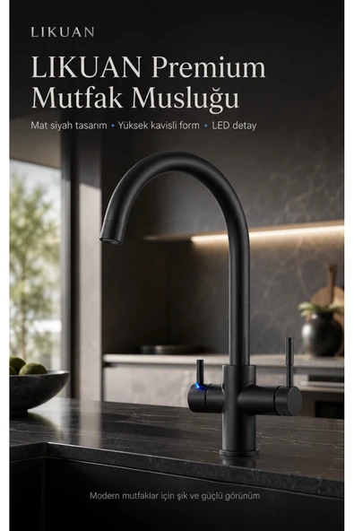 3 Yollu Mutfak Bataryası | Sıcak Soğuk ve Filtreli Su Bir Arada | LED Göstergeli Tri-Flow Kuğu Boynu Musluk NKDP3212CP ürün görseli 1