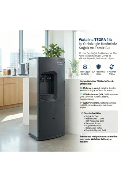 Tegra Ofis Tipi Soğutuculu Su Arıtma Sebili | 13 Lt Çelik Tank & 10 Lt/Saat Soğutma ürün görseli 1