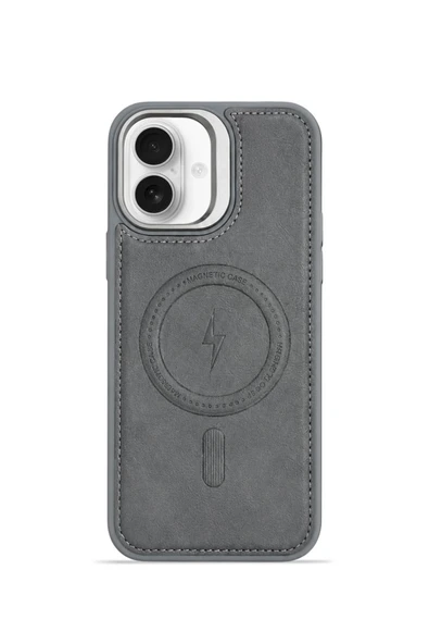 iPhone 17 GripStand MagSafe Deri Kılıf Gri ürün görseli 1