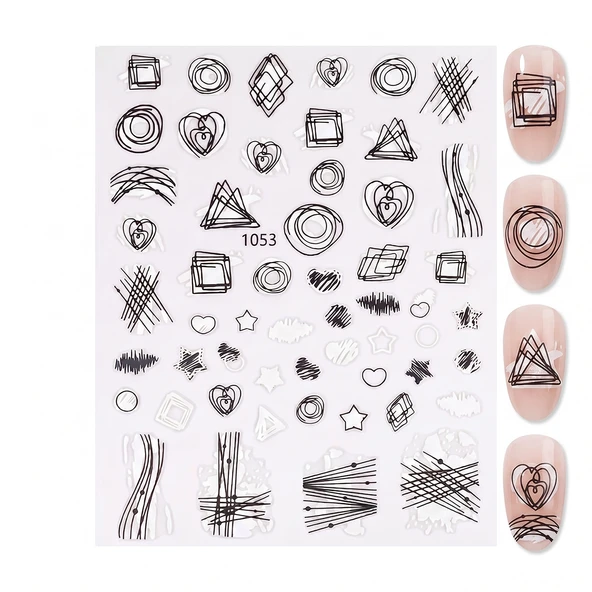 Beyaz Siyah Geometrik Çizim Tırnak Sticker Tırnak Etiketi Nail Art JO-1053w ürün görseli 1