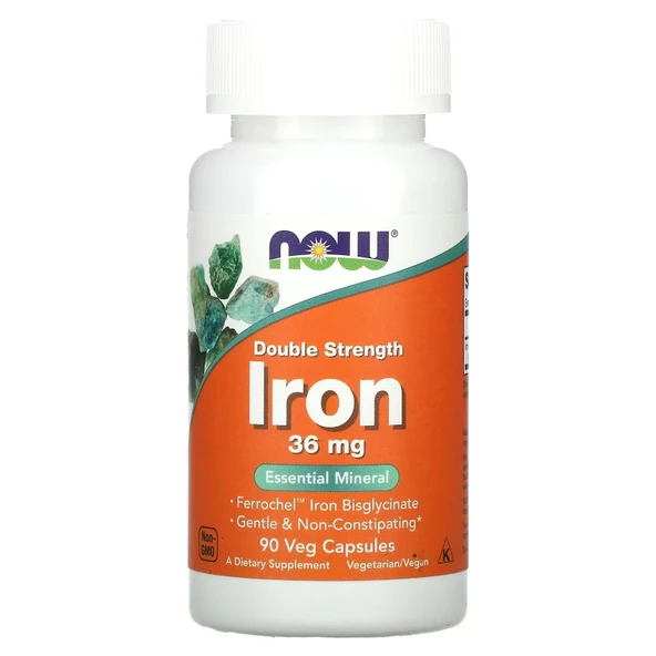 NOW Foods Iron 36 mg 90 Veg Capsule Demir Takviyesi ürün görseli 1
