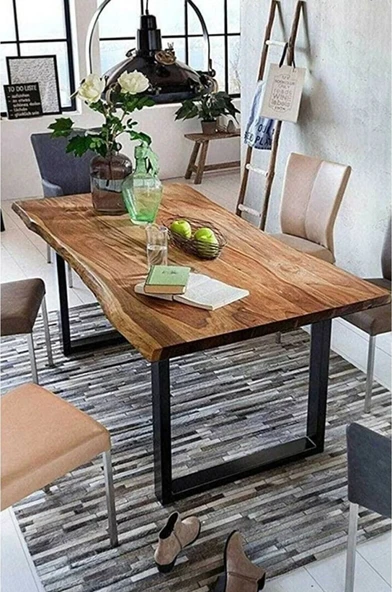 Ahşap Kütük Yemek Masası Kare Ayak 80 x 150 ürün görseli 1