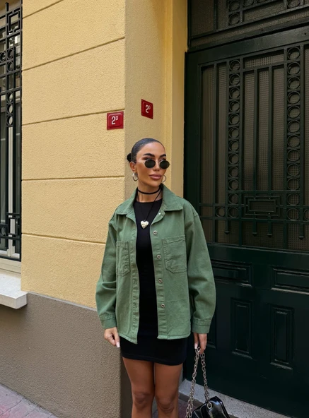 Çift Cepli Oversize Denim Gömlek Ceket - Resim 2
