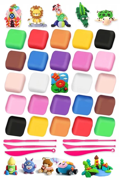 Zıplayan Oyun Hamuru 24 Lü 1 Paket Hava İle Kuruyan Modelleme Kili Yumuşak Köpük Kil Esnek Clay ürün görseli 1