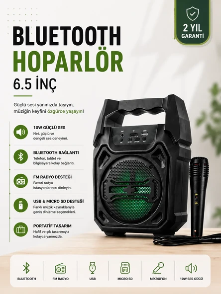 Yeni Nesil 6.5 İnç Bluetooth Hoparlör Mikrofonlu Taşınabilir Ses Sistemi ürün görseli 1