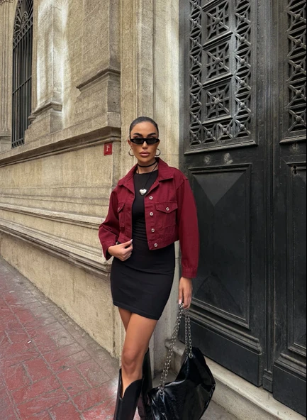 Çift Cep Denim Crop Ceket ürün görseli 1