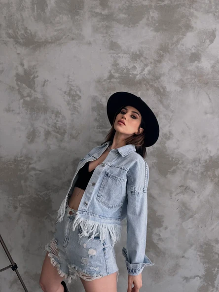 Saçak Detaylı Denim Ceket - Resim 2
