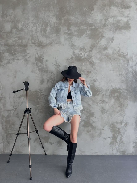 Saçak Detaylı Denim Ceket - Resim 5
