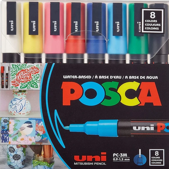 Uni-Ball Posca 0.9-1.3 Su Bazlı Poster Markörü Ana Renk 8 Li PC-3M/8C ürün görseli 1