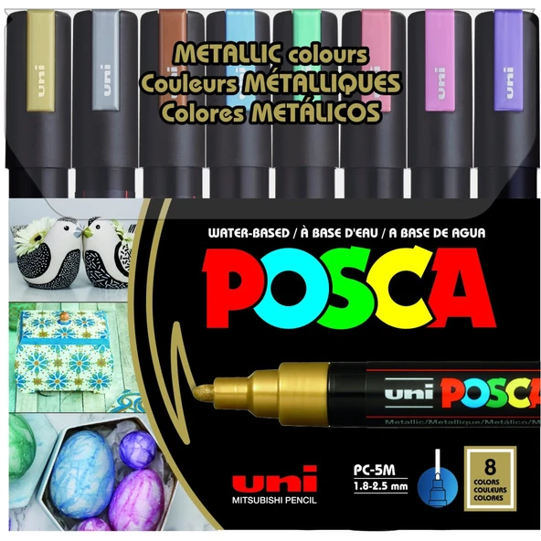 Uni-Ball Posca 1.8-2.5 Su Bazlı Poster Markörü Metalik 8 Li PC-5M/8C ürün görseli 1