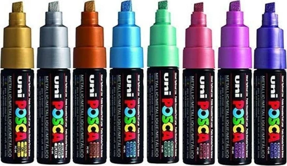 Uni-Ball Posca 8.0 Su Bazlı Poster Markörü Metalik Renk 7+1 PC-8K 8P ürün görseli 1
