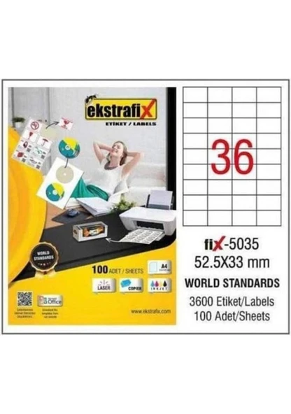 Ekstrafix Laser Etiket 100 YP 52,5X33 Laser-Copy-Inkjet FİX-5035 ürün görseli 1