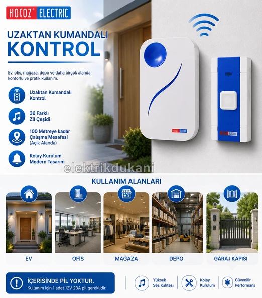 HOROZ Fuji-D BEYAZ Uzaktan Kumandalı Melodili Pilli Kapı Zili 4.5v Dc IP-20 (3xAA Pil Açık Alan 100Mt) ürün görseli 1