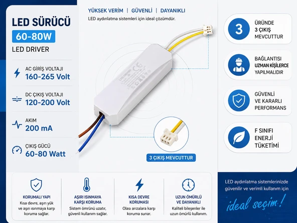 YILDIZ Led Avize Trafosu DC 120-200v 60-80w x 2 İki Modlu (80 Watt Çift Çıkışlı) ürün görseli 1
