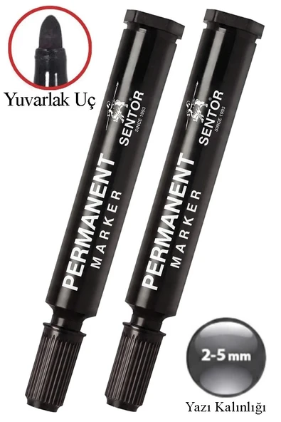 Siyah Permanent Markör Kalem Yuvarlak Uç 2 Adet Sentör Kalıcı Marker Kalem Tüm Koli Çuval Cam Plastik Yüzeylerde Kalıcı ürün görseli 1