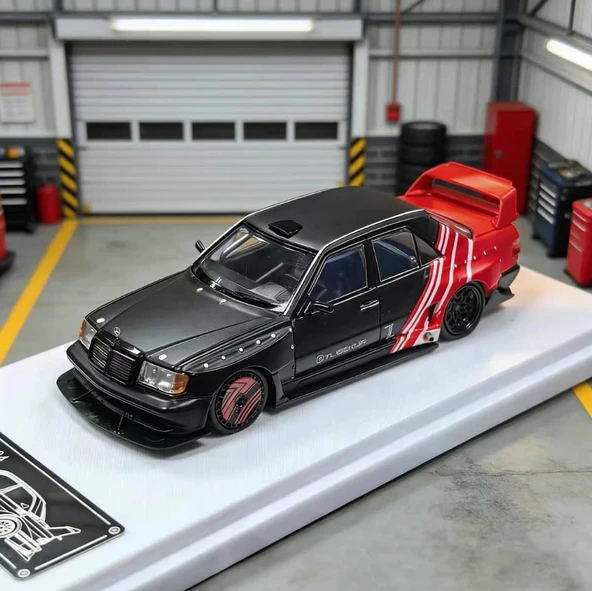 Rhino Model 1/64 Mercedes Benz 190E w124 Black Red Stripe ürün görseli 1