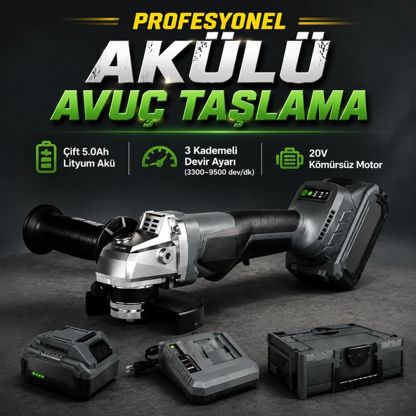 20V Kömürsüz Akülü Avuç Taşlama Makinesi 115 mm 2x5Ah Akü Şarjlı Spiral Taşlama 9500 Dev/Dk ürün görseli 1