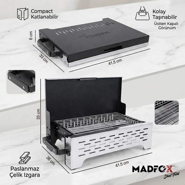 Madfox SteelFold Paslanmaz Çelik Katlanabilir Mangal - Resim 4