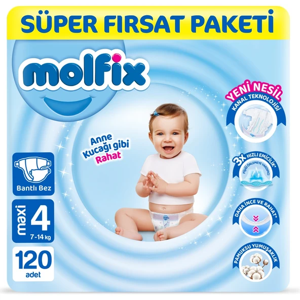Molfix Bebek Bezi 4 Beden Maxi Süper Fırsat Paketi 120 Adet ürün görseli 1