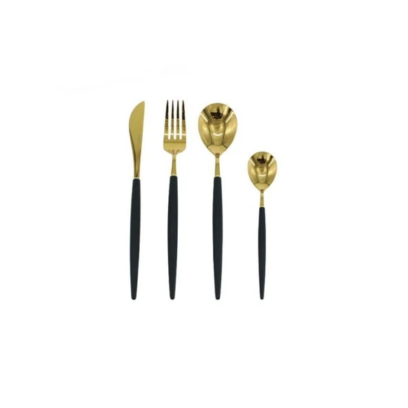 Wanelli Rotti Fx1072 Siyah Gold 24 Parça Çatal Kaşık Bıçak Takımı ürün görseli 1