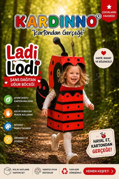 Kardinno Ladi Lodi Eğitici Oyuncak Karton Giyilebilir Çocuk Kostümü Etkinlik Parti Kostümü ürün görseli 1