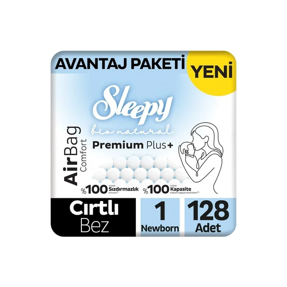 Sleepy Bio Natural Premium Plus Airbag Comfort Avantaj Paketi Bebek Bezi 1 Numara Newborn 128 Adet ürün görseli 1