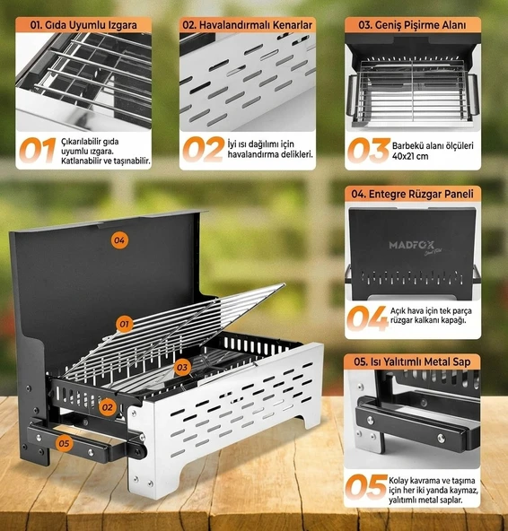Madfox SteelFold Paslanmaz Çelik Katlanabilir Mangal - Resim 8