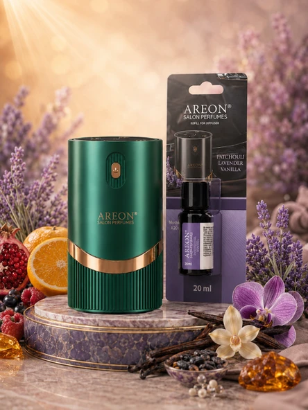 Areon Aromatik Difüzör Yeşil (Lux Metal) + Patchouli Lavender Vanilla ürün görseli 1