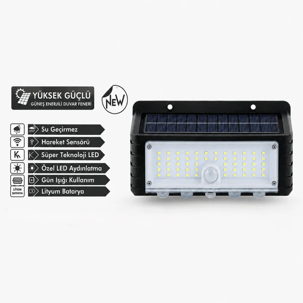 44 Led Güneş Enerjili Hareket Sensörlü LED Duvar Lambası PD672 ürün görseli 1