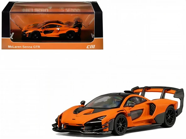 CM Model 1/64 McLaren Senna GTR Orange Metallic with Carbon Hood and Black Top ürün görseli 1