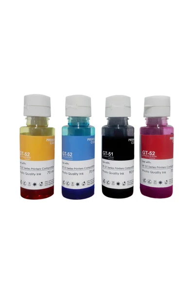 premium ink Hp Gt51 Gt52 Uyumlu Mürekkep 4 Renk Set ( Siyah 90 Ml / Renkliler 70'er Ml) ürün görseli 1