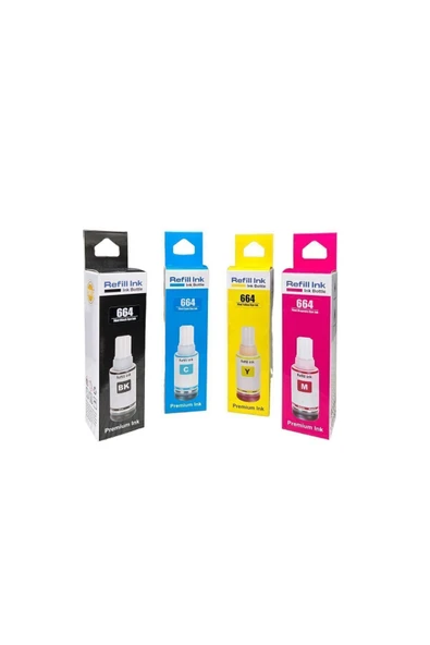 Refill Epson T664 L382,l386,l3050,l3060,l3070,l565 Uyumlu 4 Renk Mürekkep Seti ürün görseli 1