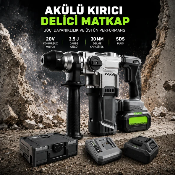 20V Akülü Kırıcı Delici SDS Plus Kömürsüz Motor 3.5J Darbeli Matkap 30mm Beton Delme Çift 5.0Ah Akü ürün görseli 1