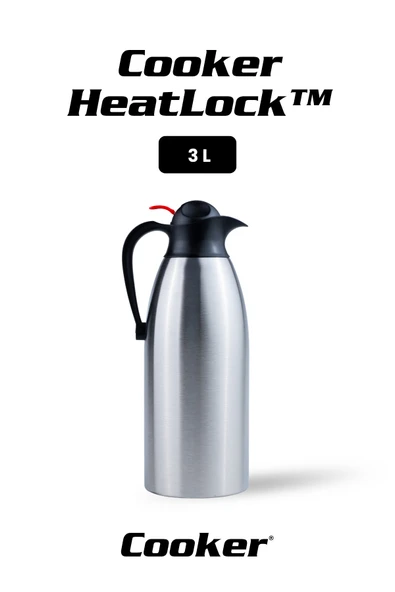 Cooker HeatLock 3 Litre Paslanmaz Çelik Büyük Boy Termos CKR2116 ürün görseli 1