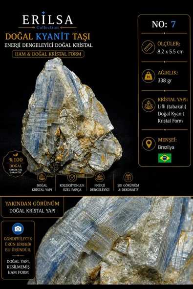 Sertifikalı Doğal Kyanit Taşı Kütle – Ham Mavi Kristal Koleksiyonluk Mineral Taşı NO7 ürün görseli 1