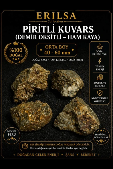 Sertifikalı Doğal Piritli Kuvars Demir Oksitli Kütle Ham Kristal Taş 40-60 mm Orta Boy ürün görseli 1