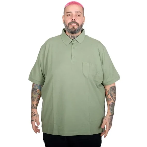 Battal Beden Erkek Tshirt Polo Yaka Cepli Klasik Pike 20552 Çağla Yeşili ürün görseli 1