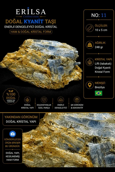 Sertifikalı Doğal Kyanit Taşı Kütle – Ham Kristal Yapılı Koleksiyonluk Mineral Taşı NO11 ürün görseli 1