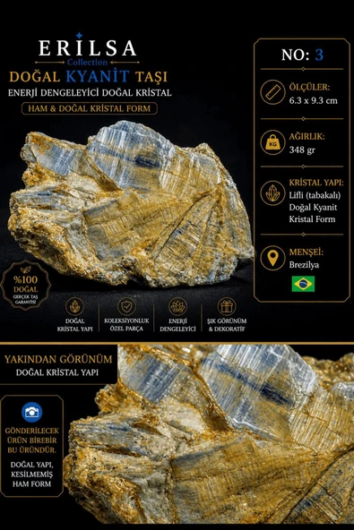 Sertifikalı Doğal Kyanit Taşı Kütle – Ham Lifli Kristal Yapılı Koleksiyonluk Mineral Taşı NO3 ürün görseli 1