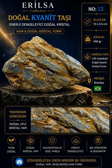 Sertifikalı Premium Doğal Kyanit Taşı Kütle – Ham Kristal Koleksiyonluk Dekor Mineral NO12 ürün görseli 1