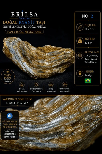 Sertifikalı Doğal Kyanit Taşı Kütle – Ham Kristal Mineral Koleksiyonluk Dekor Taşı NO2 ürün görseli 1