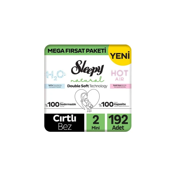 Sleepy Natural Double Soft Mega Fırsat Paketi Bebek Bezi 2 Numara Mini 192 Adet ürün görseli 1