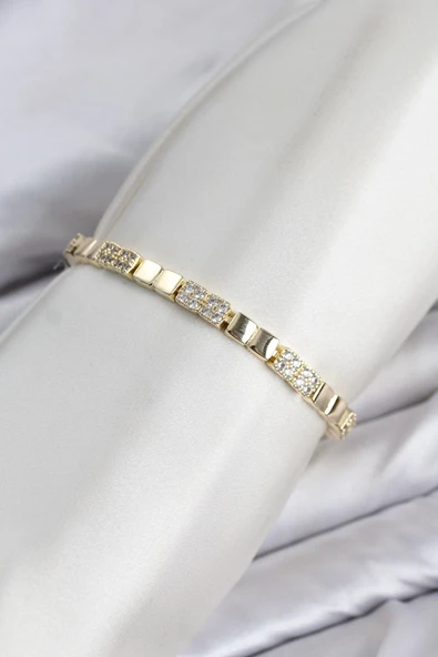 CM Kare Model Zirkon Taşlı VIP Seri Gold Renk Pirinç Kadın Bileklik ürün görseli 1