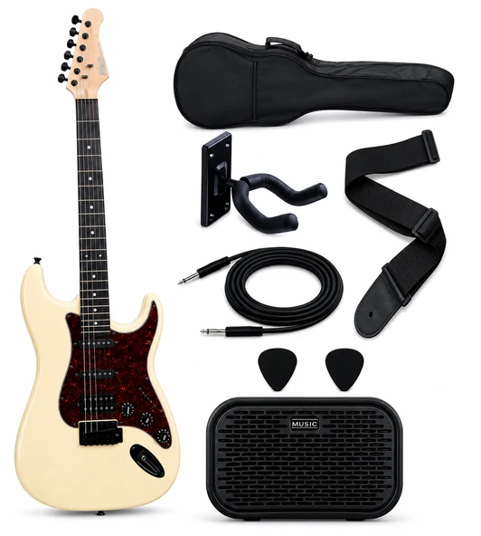 KOZMOS KST-205HSS-MSL Olympic White Elektro Gitar Seti – KOZMOS NOVA-MINI Amfili ürün görseli 1