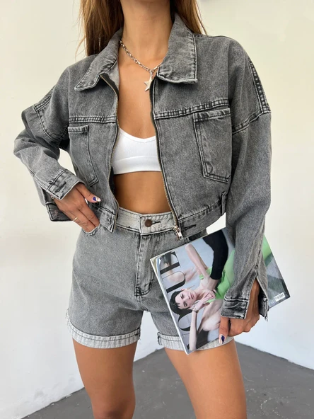 Fermuarlı Çift Cepli Denim Ceket ürün görseli 1