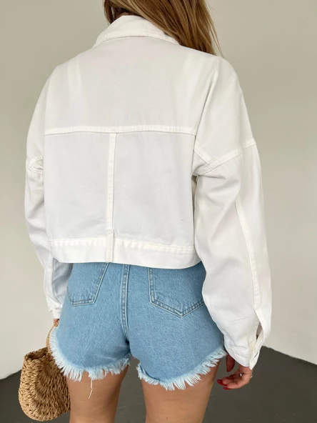 Fermuarlı Çift Cepli Denim Ceket - Resim 4