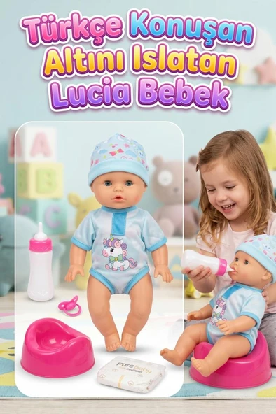 5 Parça Sesli Pilli Türkçe Konuşan Altını Islatan 28cm Eklemleri Hareketli Lucia Bebek Oyuncak Seti ürün görseli 1