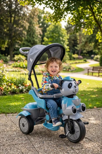 Babyhope Little Panda Ebeveyn Kontrollü Tenteli Müzikli 3 Teker Petrol Mavisi Çocuk Bisikleti ürün görseli 1