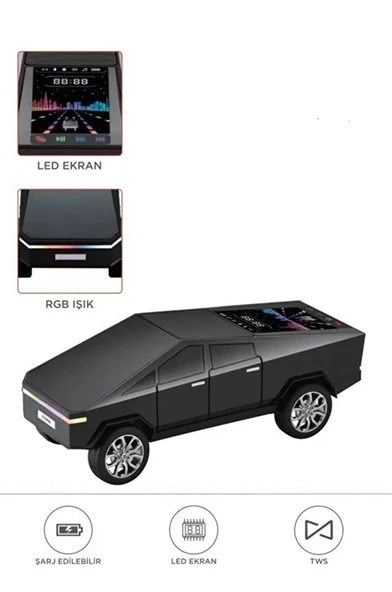 D68 Cyber Model Araba Tasarımlı Bluetooth Hoparlör 15W Güçlü Ses Rgb Led /Tws/Usb Siyah ürün görseli 1